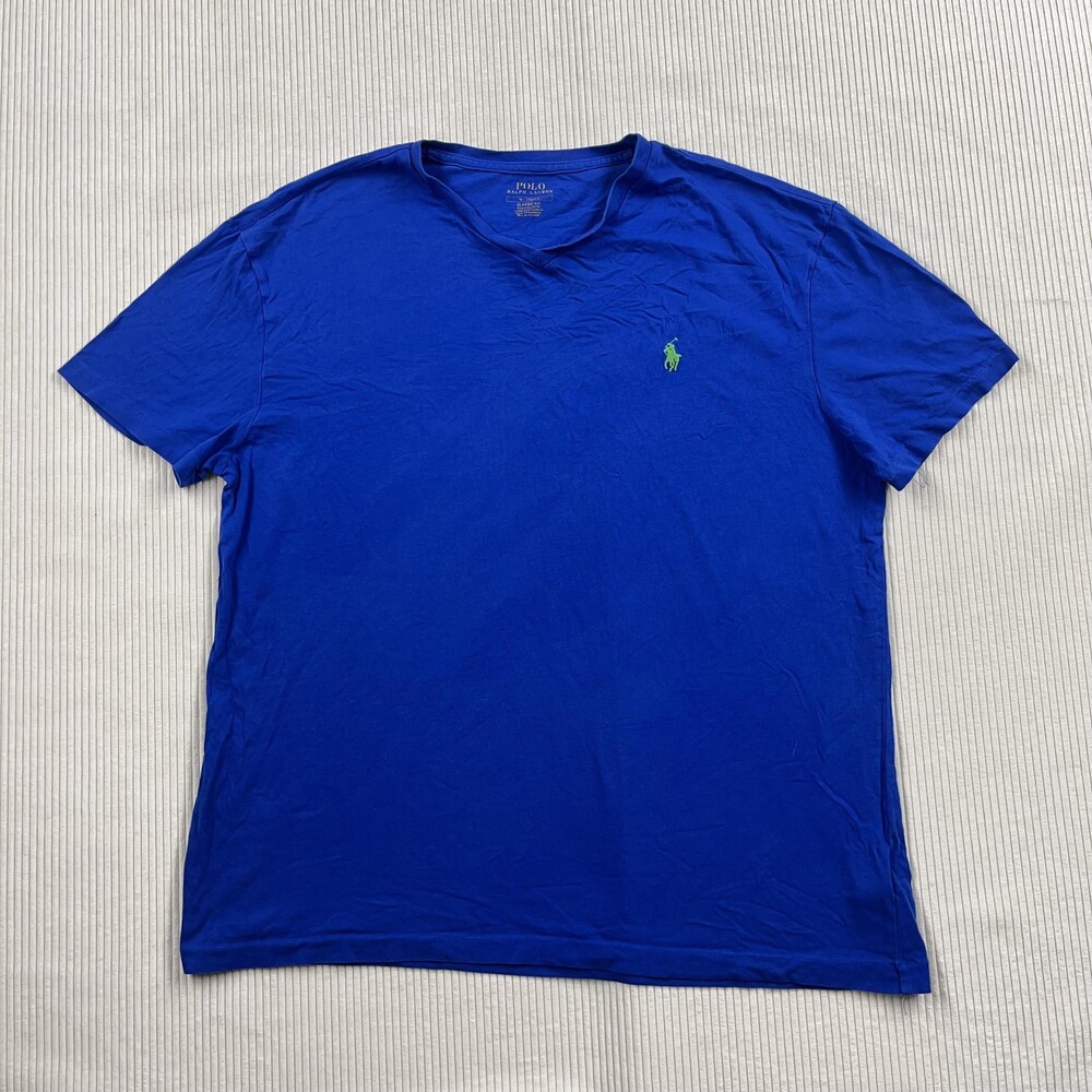 Polo Ralph Lauren Shirt Mens M Blue V-Neck Classic Fit Pony Logo Tagless Tee